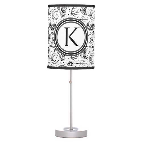 Black and White Butterfly Boho Elements Monogram  Table Lamp