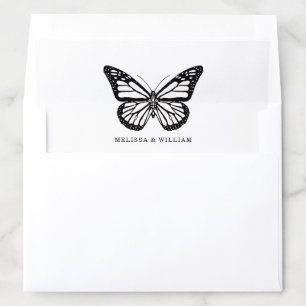 Black and White Butterfly Bride & Groom Name Envelope Liner