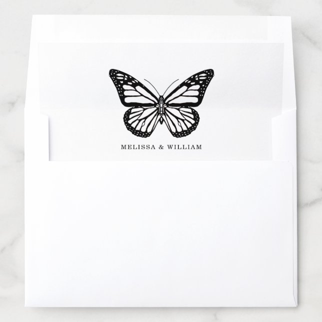 Black and White Butterfly | Bride & Groom Name Envelope Liner (In Envelope)