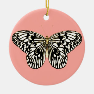 Black and white butterfly,coral pink background ceramic ornament