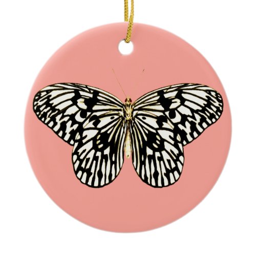Black and white butterfly,coral pink background ceramic ornament