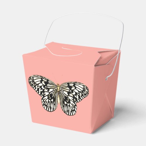 Black and white butterflycoral pink background favor boxes