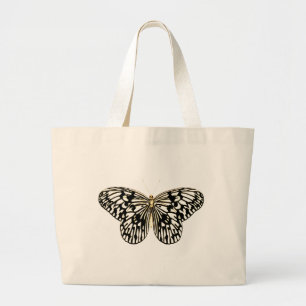 Black and white butterfly,coral pink background large tote bag
