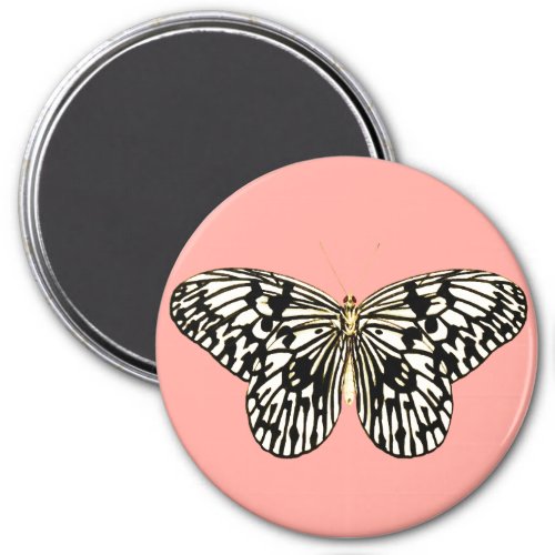 Black and white butterflycoral pink background magnet