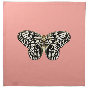Black and white butterfly, coral pink background napkin