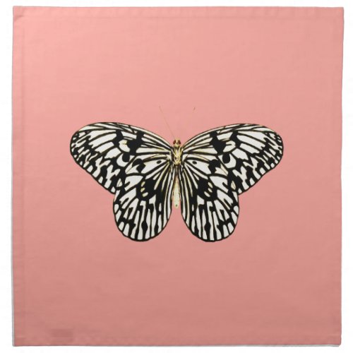 Black and white butterfly coral pink background napkin
