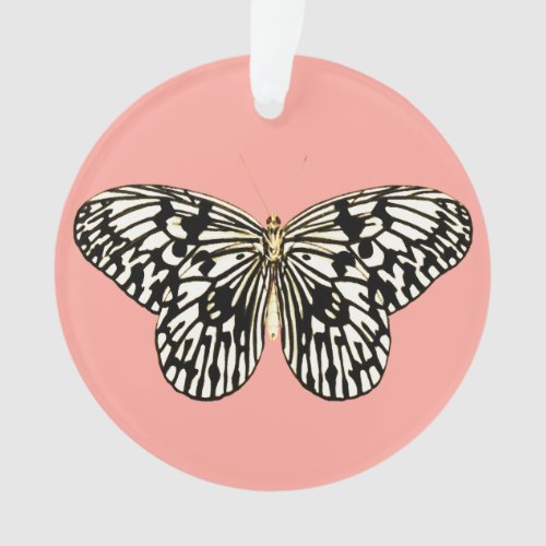 Black and white butterfly coral pink background ornament