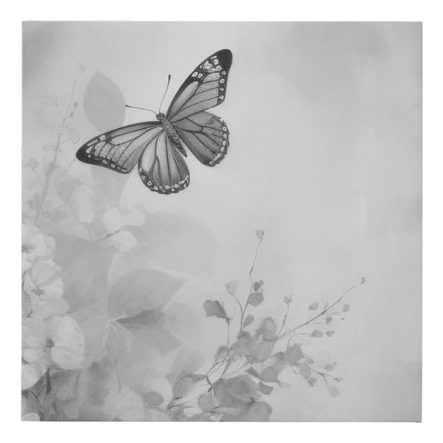 Black and White Butterfly Faux Canvas Print (Front)