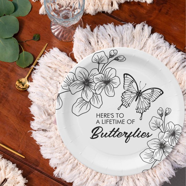 Black and White Butterfly Garden Paper Plates (Creator Uploaded)