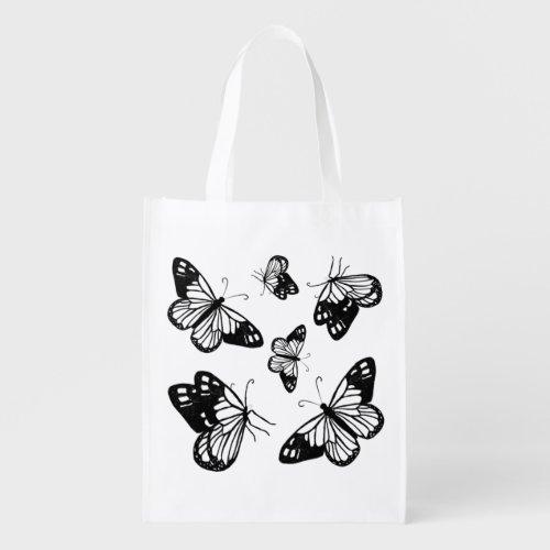  Black and White Butterfly   Grocery Bag