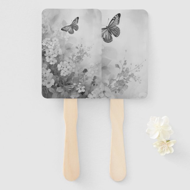 Black and White Butterfly Hand Fan (Front and Back)