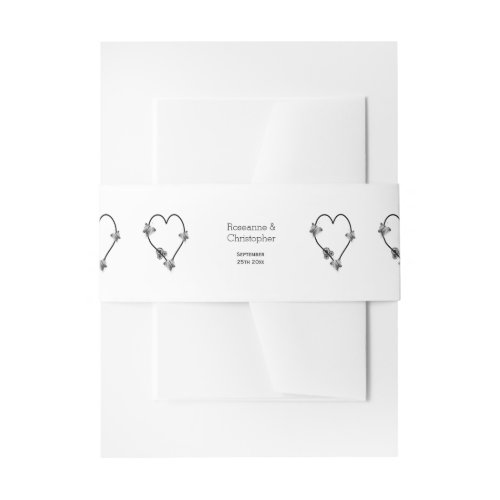 Black And White Butterfly Heart Design Wedding Invitation Belly Band