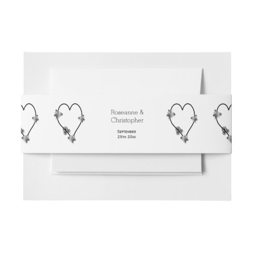 Black And White Butterfly Heart Design Wedding Invitation Belly Band