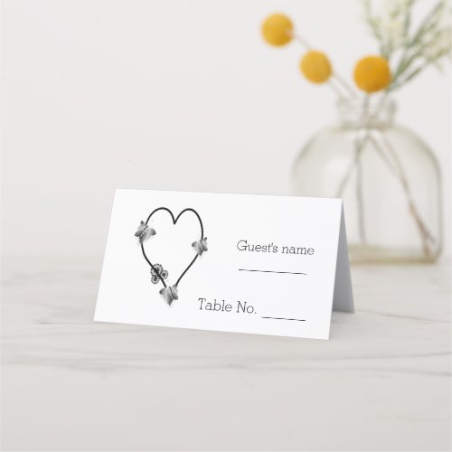 Black And White Butterfly Heart Design Wedding Place Card