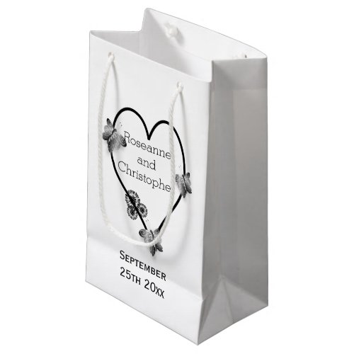 Black And White Butterfly Heart Design Wedding Small Gift Bag