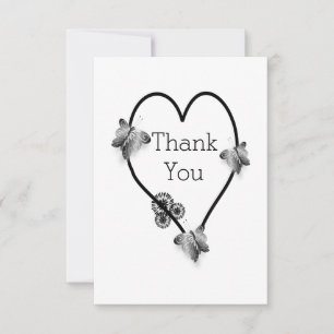 Black And White Butterfly Heart Design Wedding Thank You Card