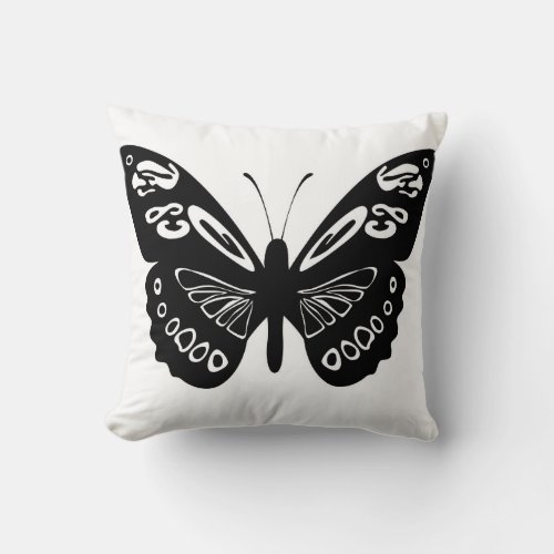Black and White Butterfly Lace Wings Pillow