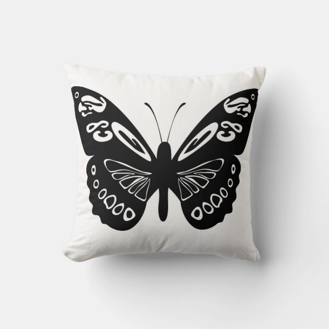 Black and White Butterfly Lace Wings Pillow (Front)