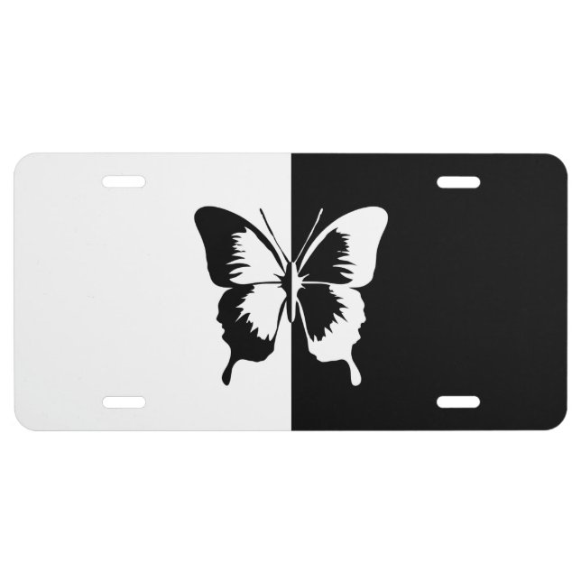 Black and White Butterfly License Plate (Front)