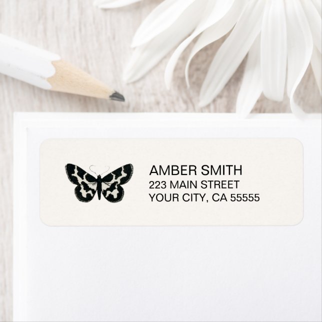 Black and White Butterfly Nature Minimalist  Label (Insitu)