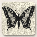 Black and White Butterfly on Cracked Background Beverage Coaster