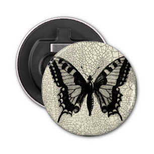 Black and White Butterfly on Cracked Background Bottle Opener