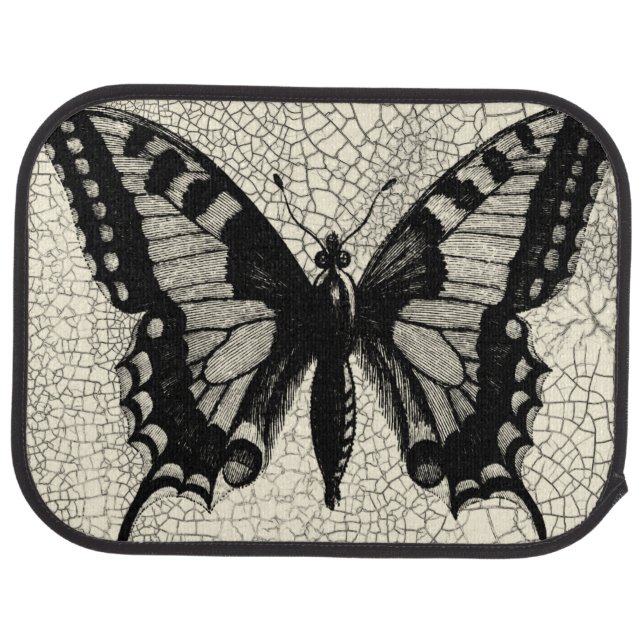 Black and White Butterfly on Cracked Background Car Mat (Rear)