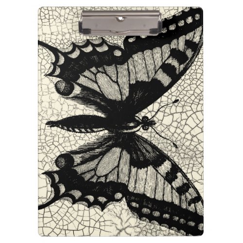 Black and White Butterfly on Cracked Background Clipboard
