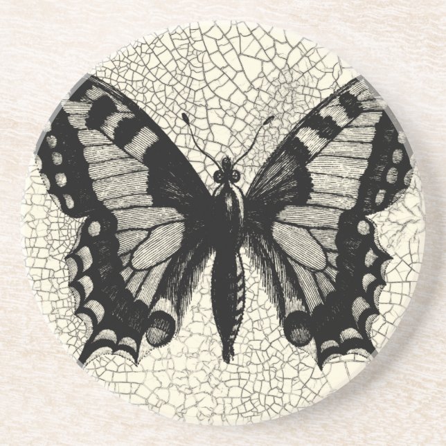 Black and White Butterfly on Cracked Background Coaster (Front)