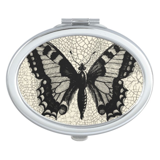 Black and White Butterfly on Cracked Background Compact Mirror (Front)