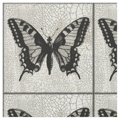 Black and White Butterfly on Cracked Background Fabric
