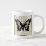 Black and White Butterfly on Cracked Background Giant Coffee Mug