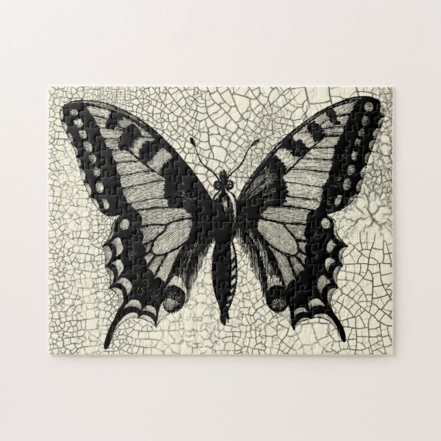 Black and White Butterfly on Cracked Background Jigsaw Puzzle (Horizontal)