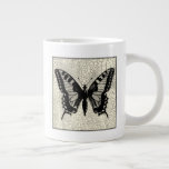 Black and White Butterfly on Cracked Background Large Coffee Mug