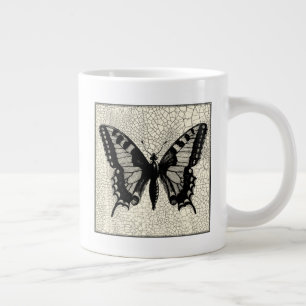 Black and White Butterfly on Cracked Background Large Coffee Mug