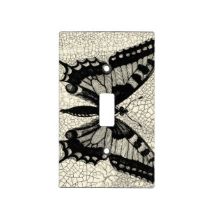 Black and White Butterfly on Cracked Background Light Switch Cover