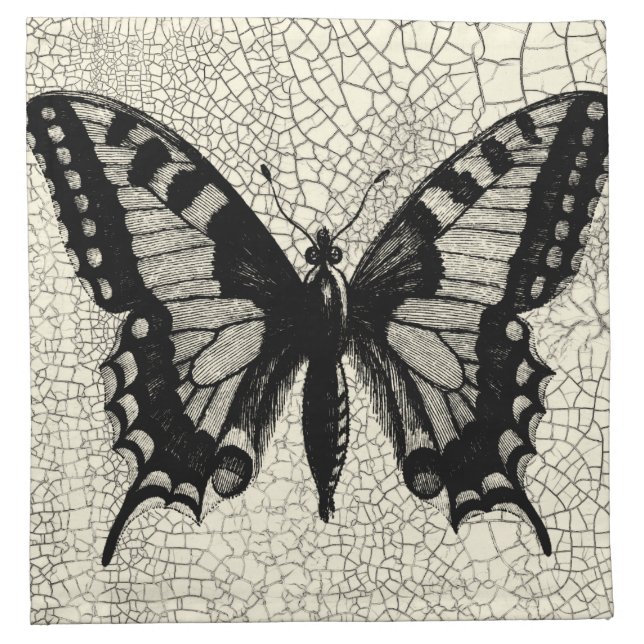 Black and White Butterfly on Cracked Background Napkin (Front)