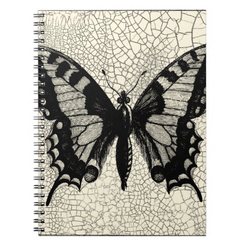 Black and White Butterfly on Cracked Background Notebook