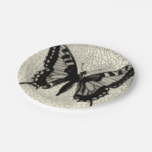 Black and White Butterfly on Cracked Background Paper Plates