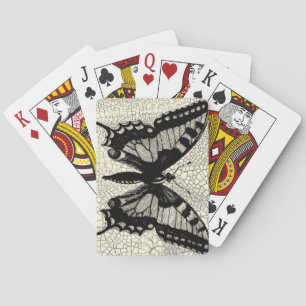 Black and White Butterfly on Cracked Background Poker Cards