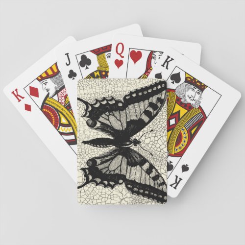 Black and White Butterfly on Cracked Background Poker Cards