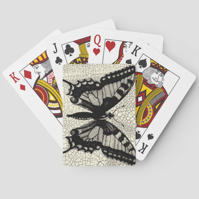 Black and White Butterfly on Cracked Background Poker Cards (Back)