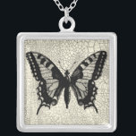 Black and White Butterfly on Cracked Background Silver Plated Necklace<br><div class="desc">A simple black and white butterfly is the focus of this print by Vision Studio. The two-toned insect and the cracked background give the piece a rustic feel. Order your copy today!</div>