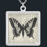 Black and White Butterfly on Cracked Background Silver Plated Necklace<br><div class="desc">A simple black and white butterfly is the focus of this print by Vision Studio. The two-toned insect and the cracked background give the piece a rustic feel. Order your copy today!</div>