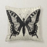 Black and White Butterfly on Cracked Background Throw Pillow
