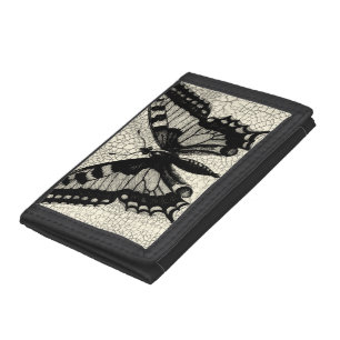 Black and White Butterfly on Cracked Background Tri-fold Wallet