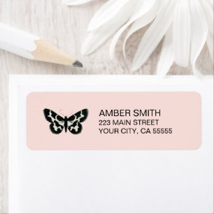 Black and White Butterfly on Pink Nature Label