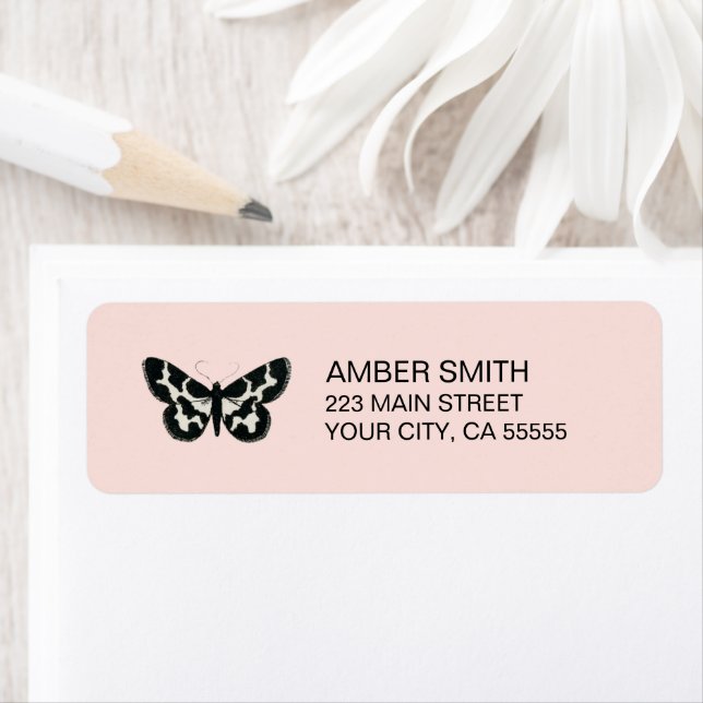 Black and White Butterfly on Pink Nature Label (Insitu)