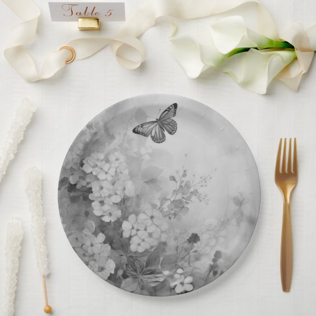 Black and White Butterfly Paper Plates (Wedding)