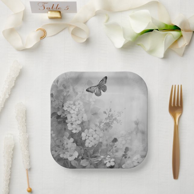 Black and White Butterfly Paper Plates (Wedding)